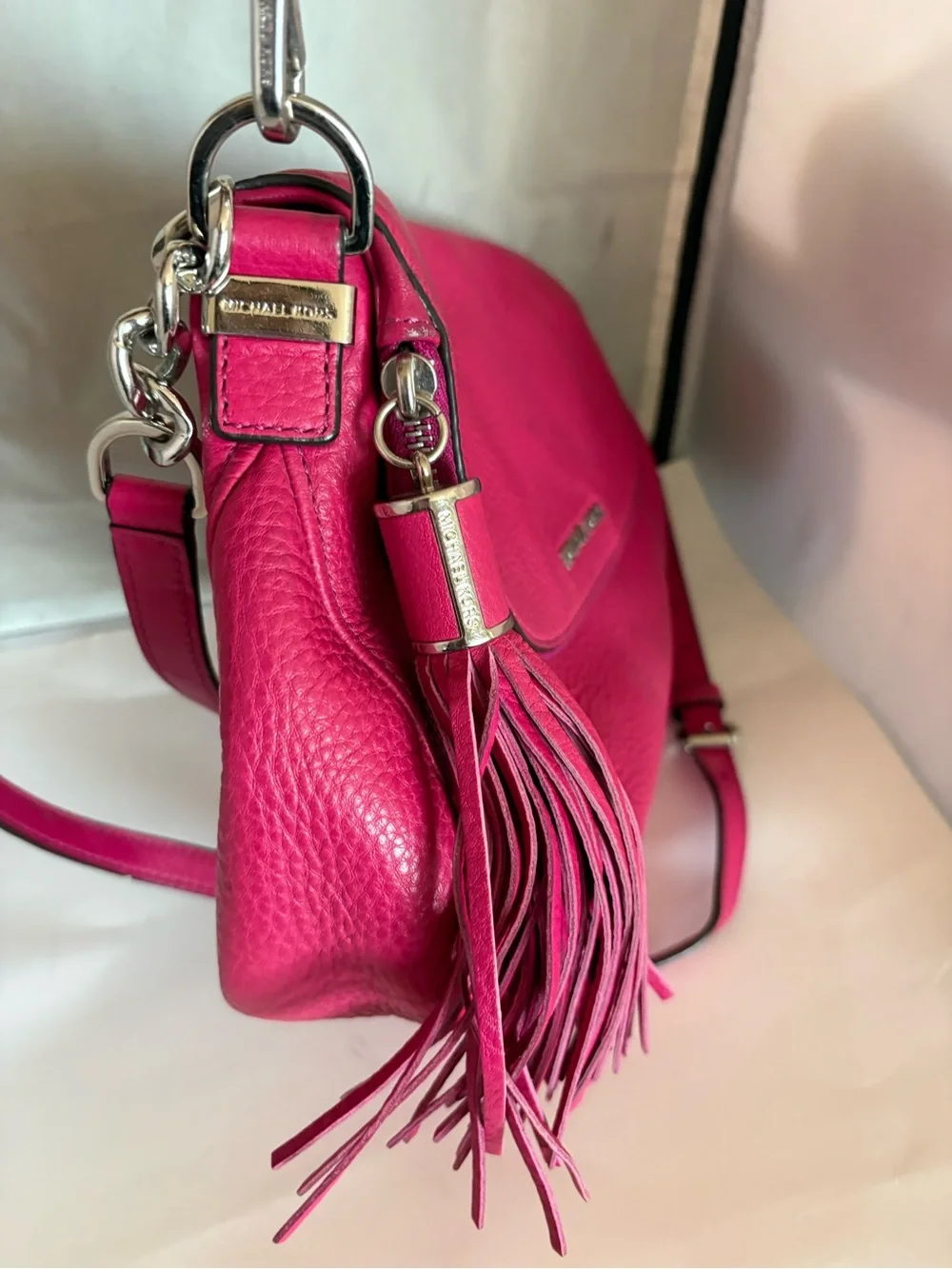 Michael Kors Hot Pink Pebbled Leather Crossbody with Tassel